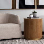 Kalla Oak Side Table | Fluted Wood & Brushed Gold Finish